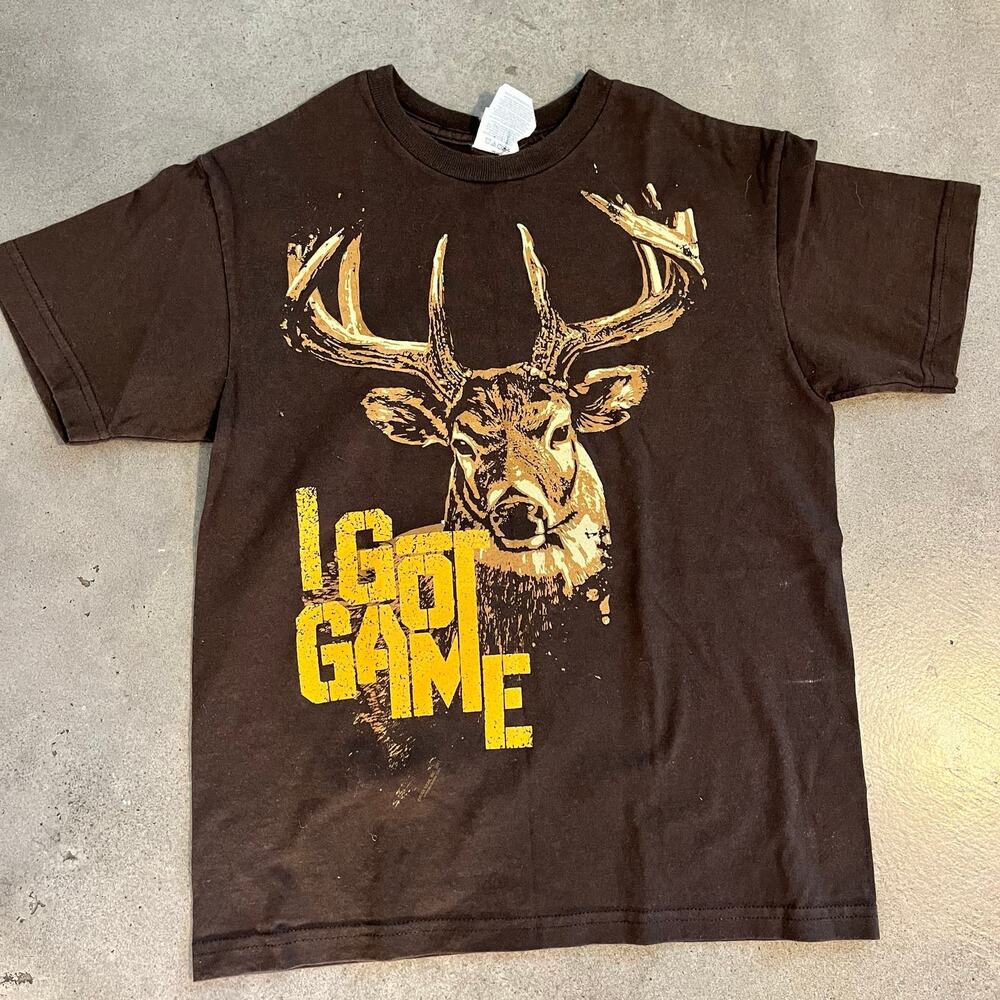 Delta Deer Game Hunting Brown cotton T-shirt youth boy Small camo outdoor ranch